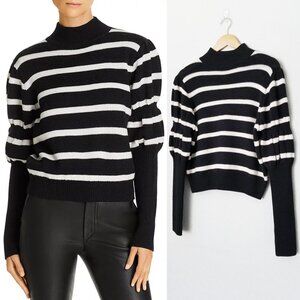 Derek Lam 10 Crosby Elani Puff-Sleeve Striped 100% Merino Wool Sweater S $250